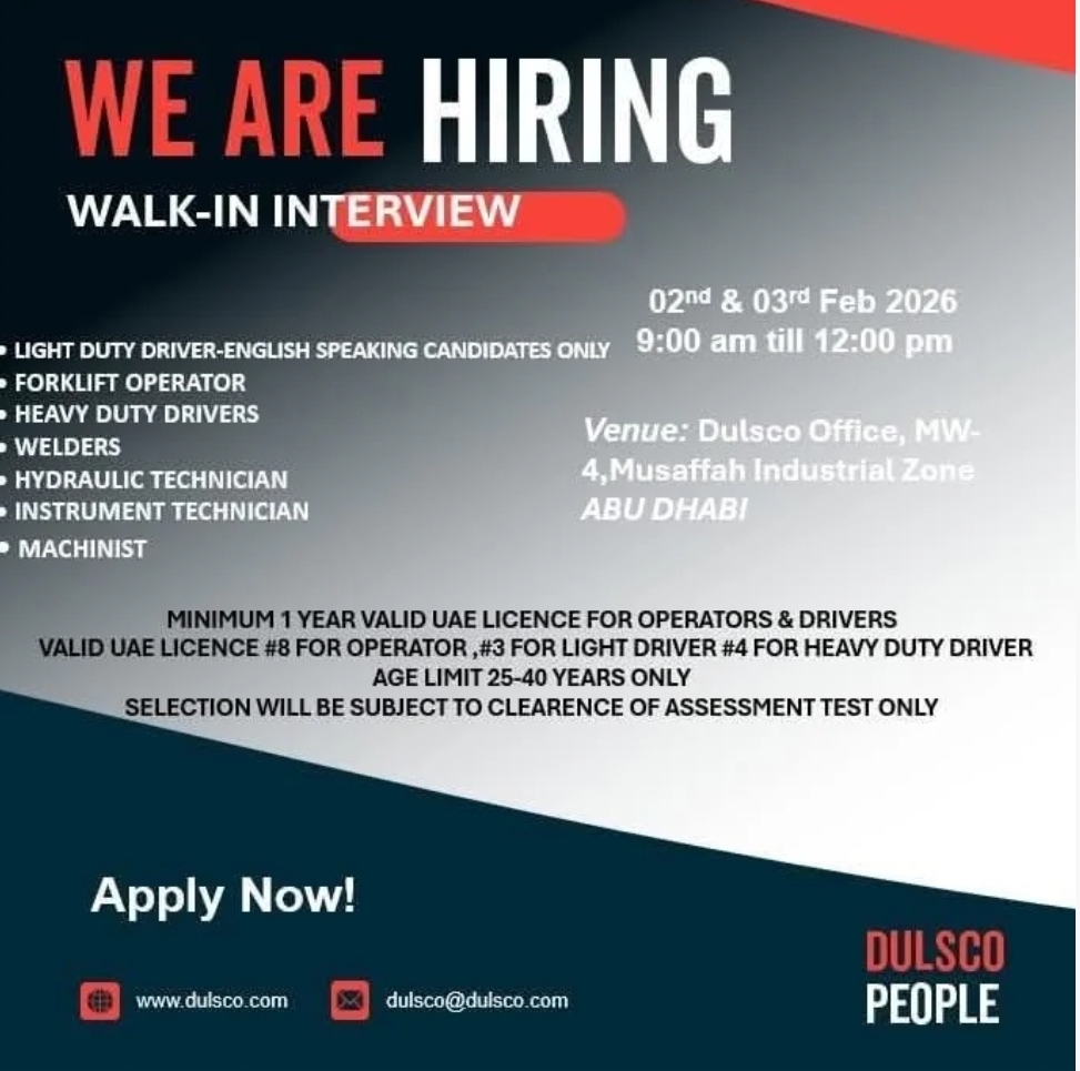 Dulsco Abu Dhabi Walk in Interview 2026